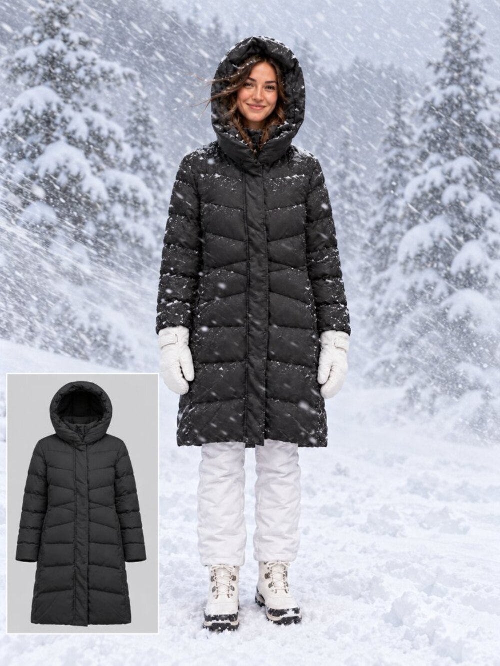 Purepear Long Black Quilted Puffer Coat Women's Large NWT